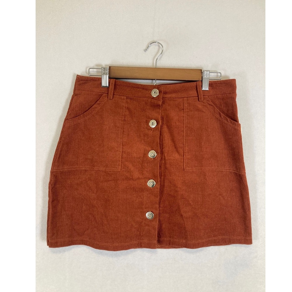 Retro‎ Boho Full Circle Trends Women Large Rust Orange Corduroy Mini Skirt NWT